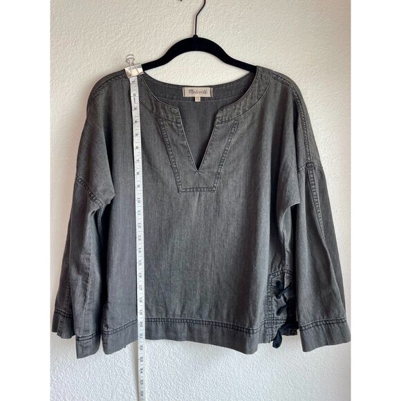 Madewell Women's Denim Side-Lace Top in Sloane Black Fadeout - Size XXS - Picture 10 of 13